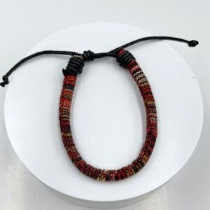Vintage Boho Woven Fabric Cord Bracelet Red Black Multicolor Textile Rope Bangle